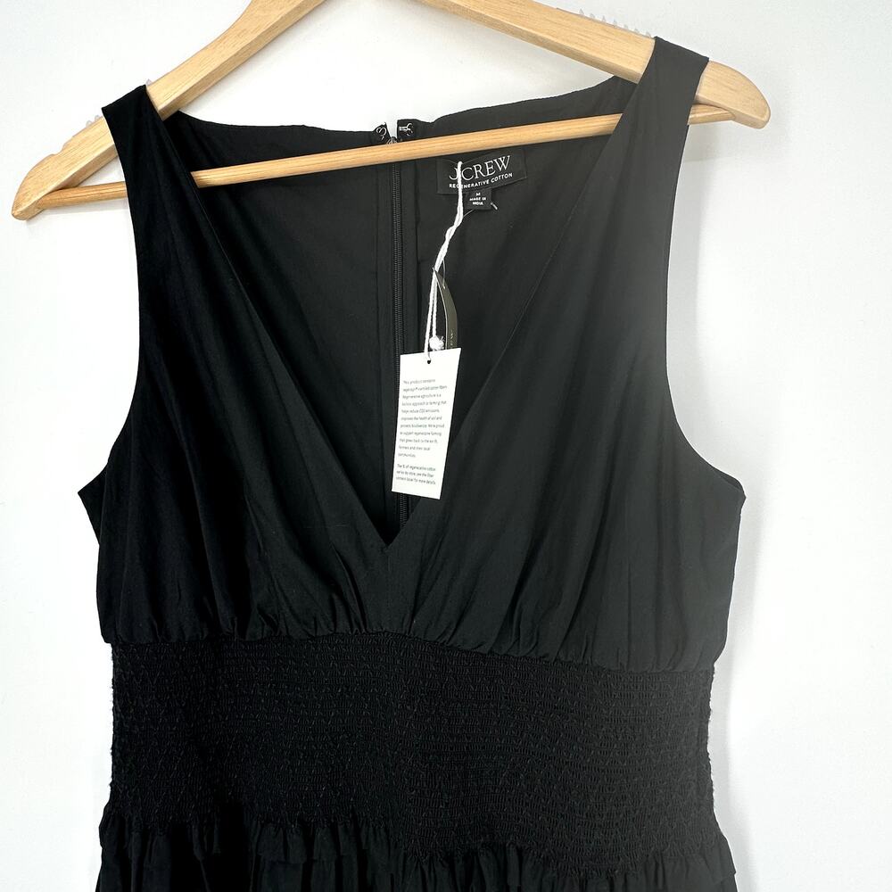 NWT J. Crew Plunge Smocked-Waist Dress Sz M Cotton Poplin Summer A Line Midi - Picture 4 of 9